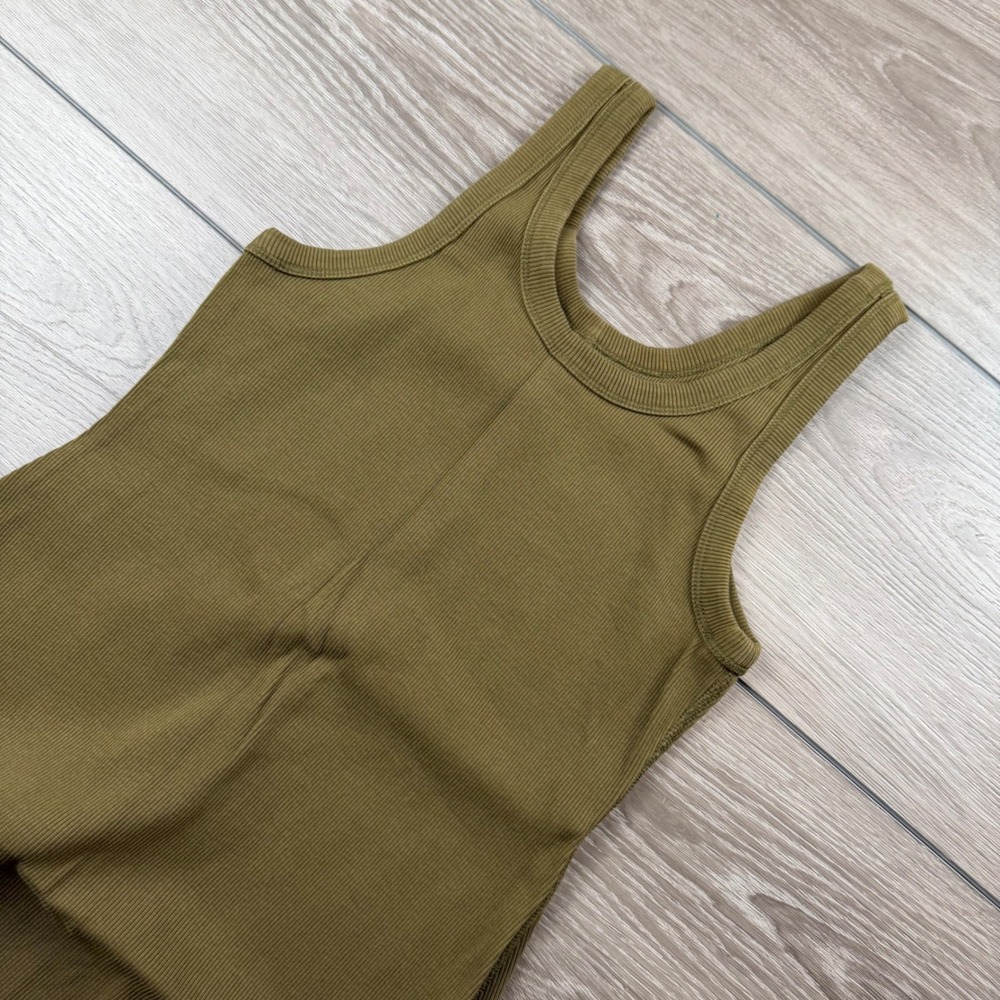 Everlane Womens Organic Cotton Rib Tank Midi Dress Olive Green S